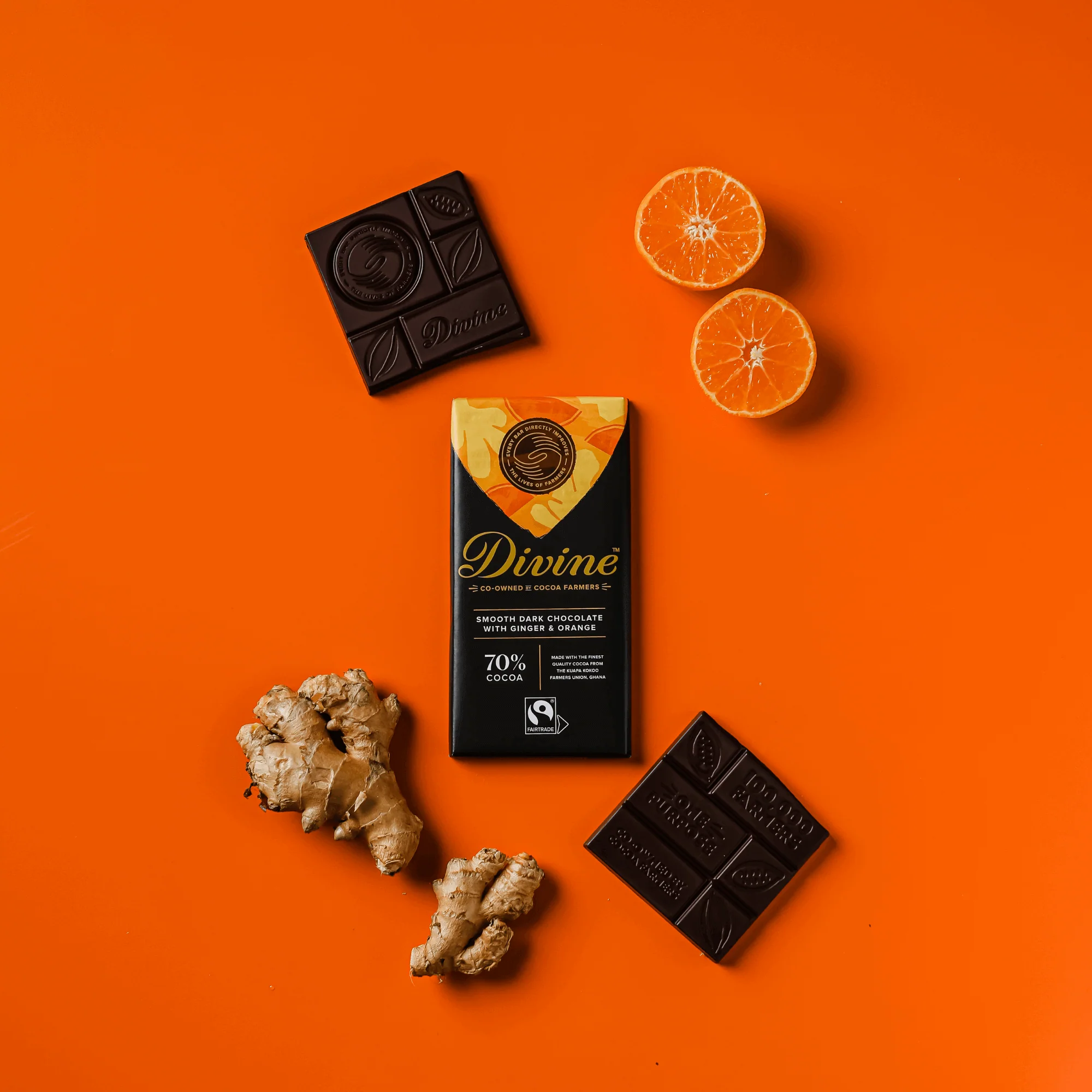 70% Dark Chocolate with Ginger & Orange Sharing Bar, 3 oz. (Wholesale) - Image 3