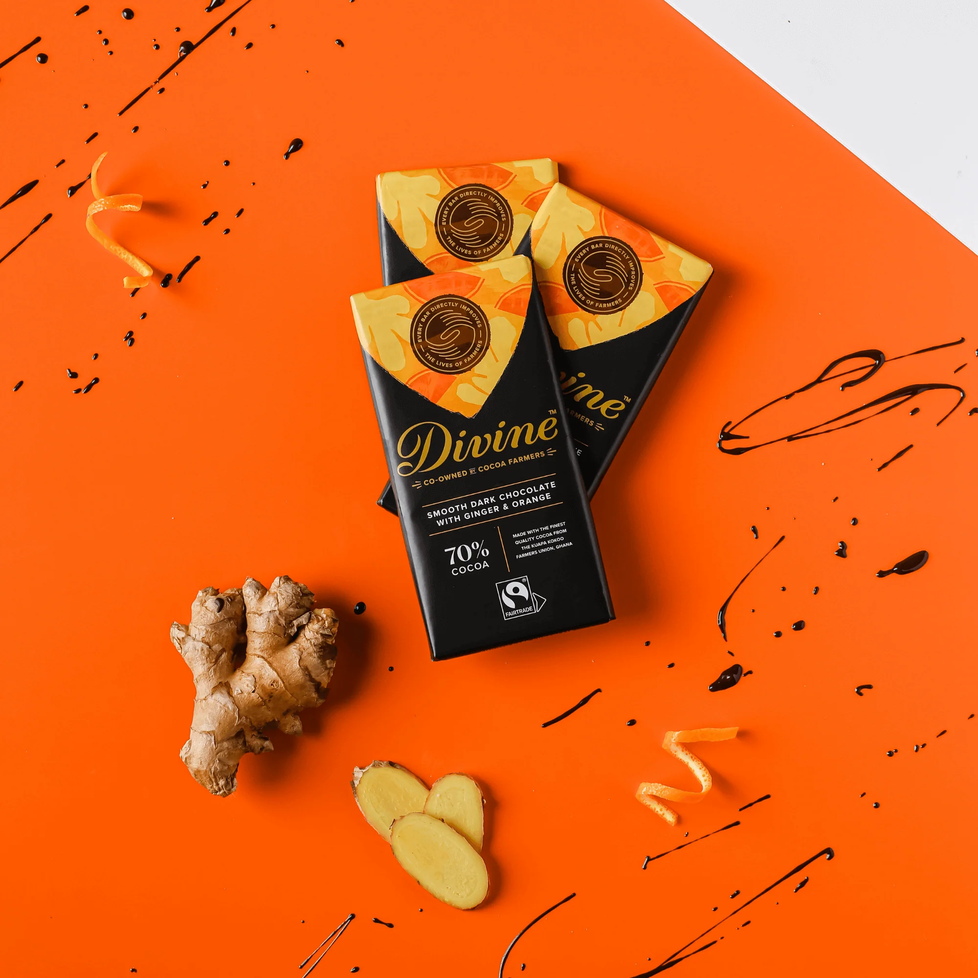 70% Dark Chocolate with Ginger & Orange Sharing Bar, 3 oz. (Wholesale) - Image 4