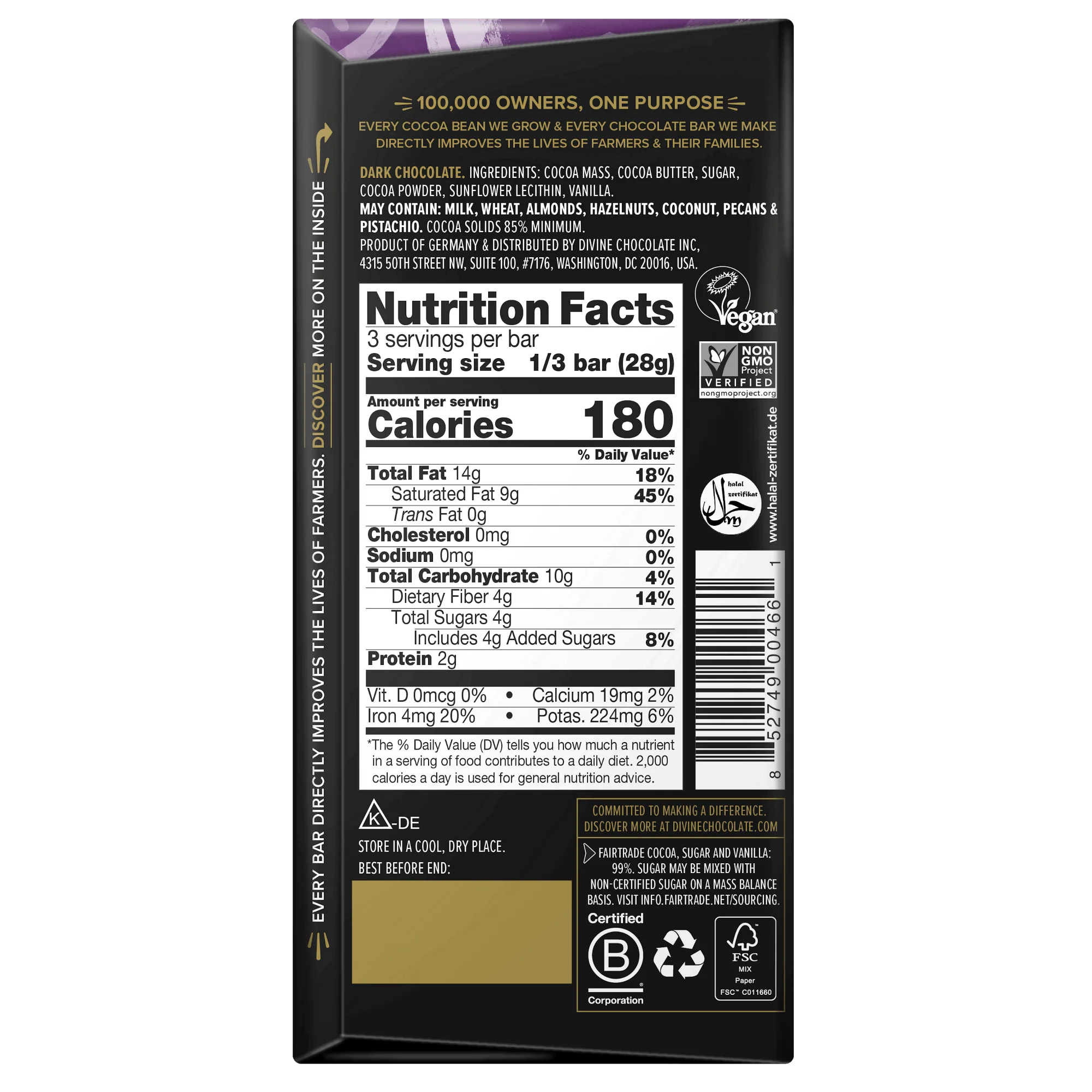 85% Dark Chocolate Sharing Bar, 3 oz. (Wholesale) - Image 2