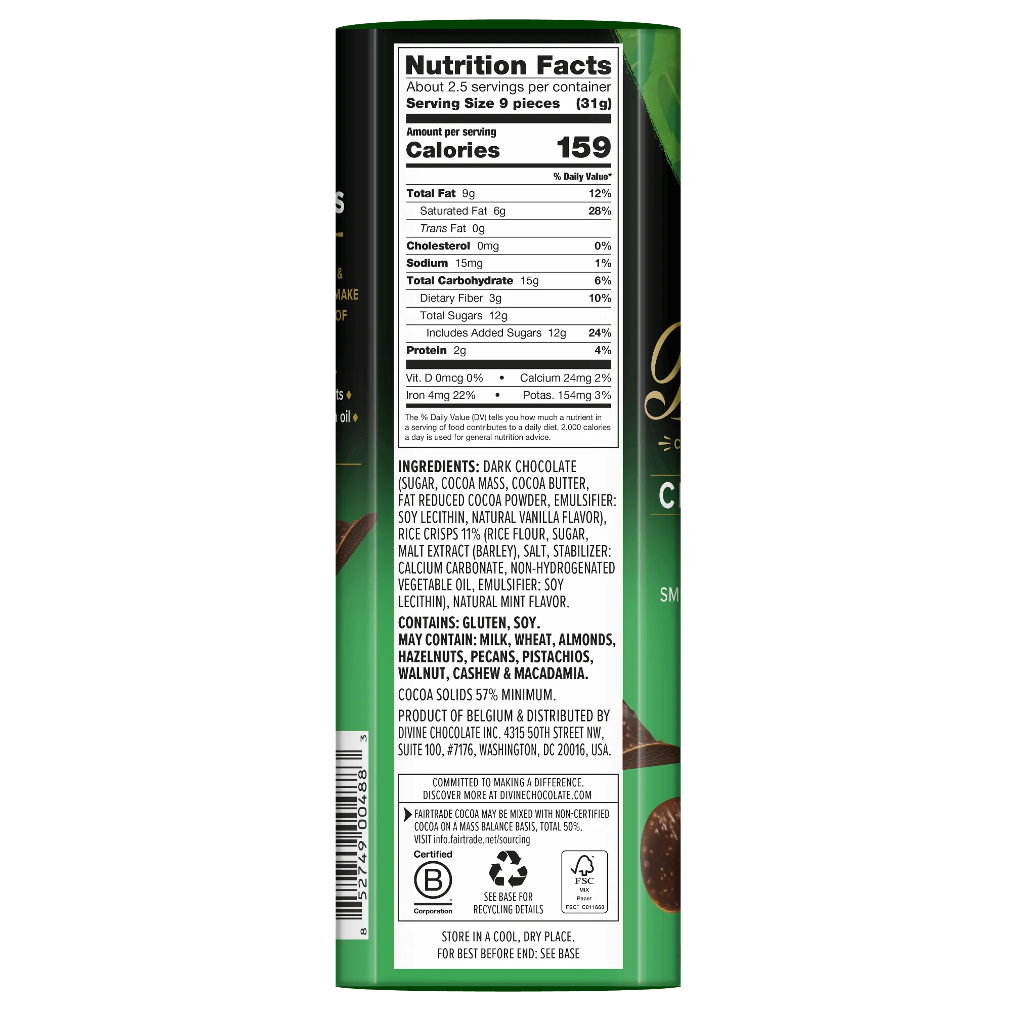 Dark Chocolate with Mint Crispy Thins, 2.8 oz. Box - Image 2